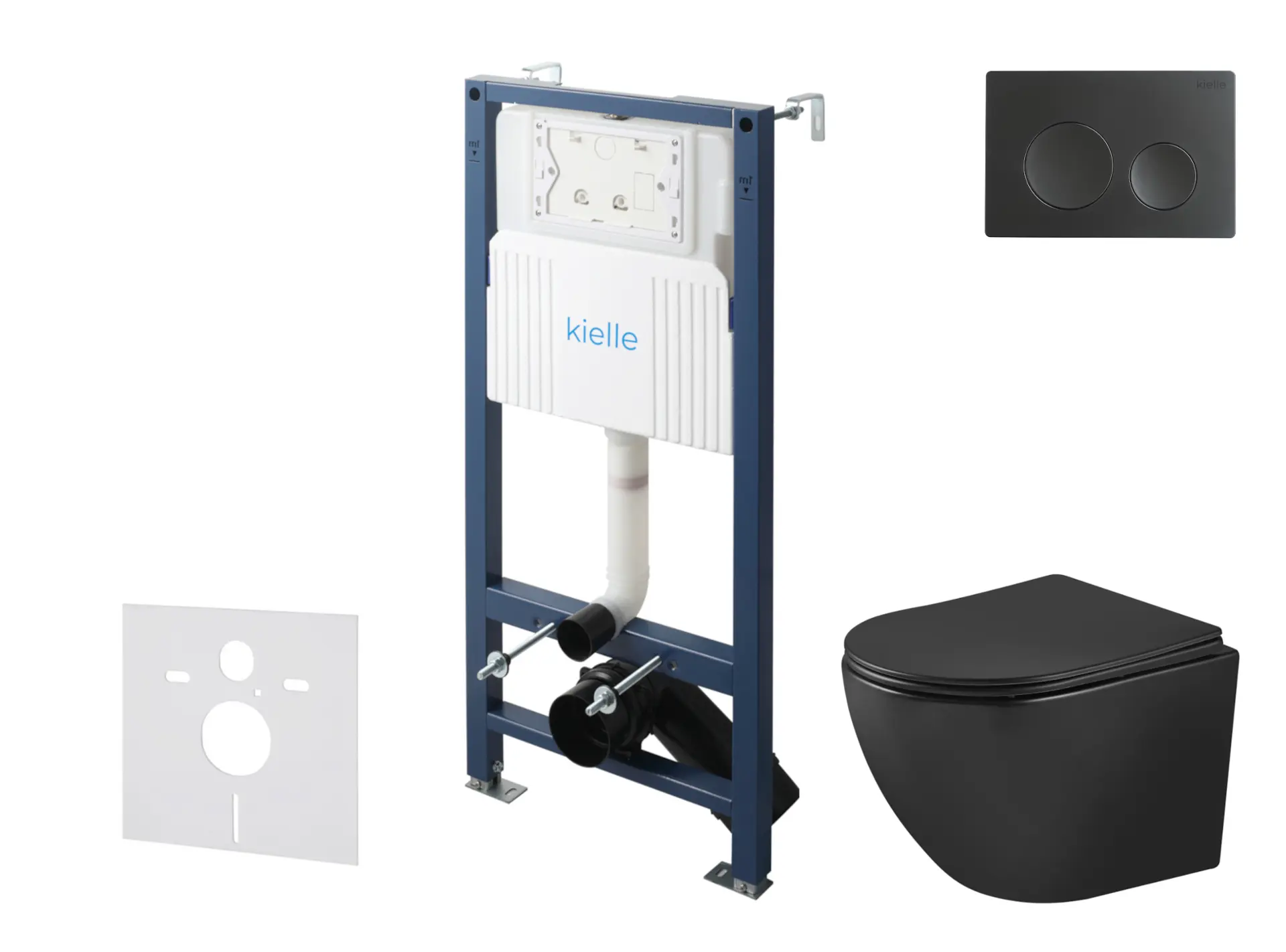 kielle Genesis New - komplekts priekšsienas uzstādīšanai, WC Oudee, Vortex Rimless+, SoftClose sēdeklis un vadības plate Gemini New I, matēti melns 30528SS91