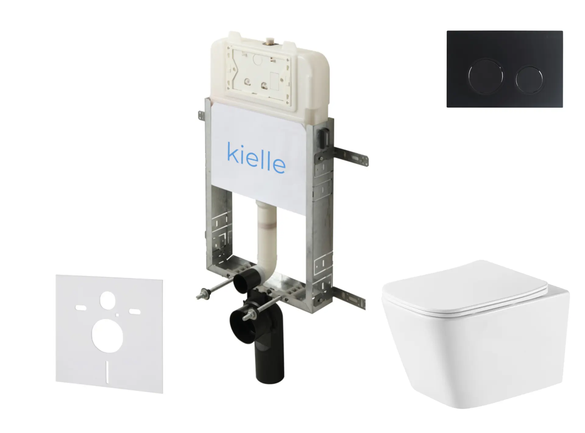 kielle Genesis New - komplekts ar priekšsienas montāžu, WC Arkas I, Vortex Rimless+, Softclose sēdekli un vadības plati Gemini New II, matēti melns 30528SZ78