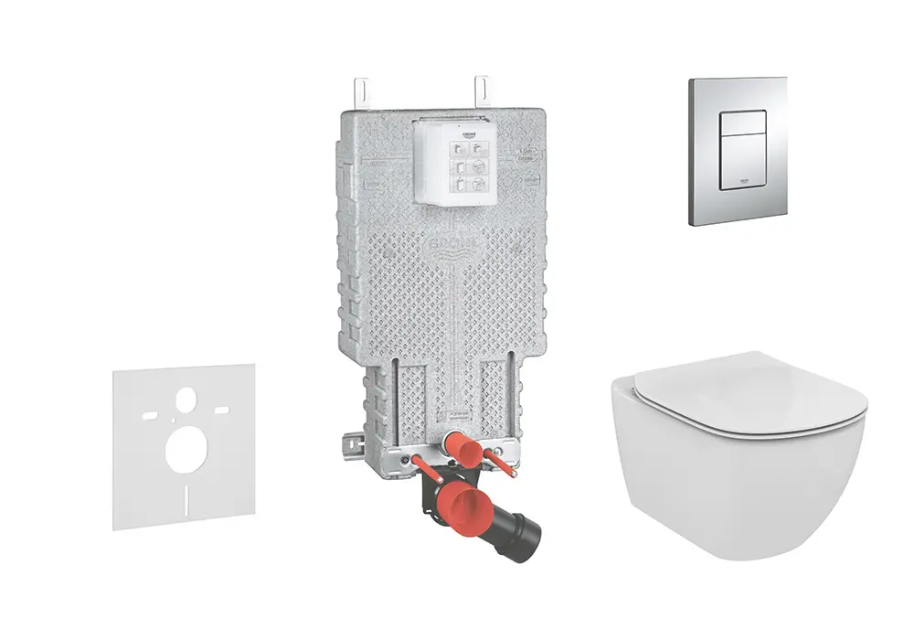 Grohe Uniset - iebūves elementu komplekts, WC un sēdeklis Ideal Standard Tesi, vadības plate Skate Cosmopolitan, hroms 38643SET-KF