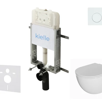 kielle Genesis New - komplekts ar priekšsienas uzstādīšanu, WC Oudee, Rimless, Softclose sēdeklis un vadības plate Gemini New I, spīdīgi balts 30528SZ01