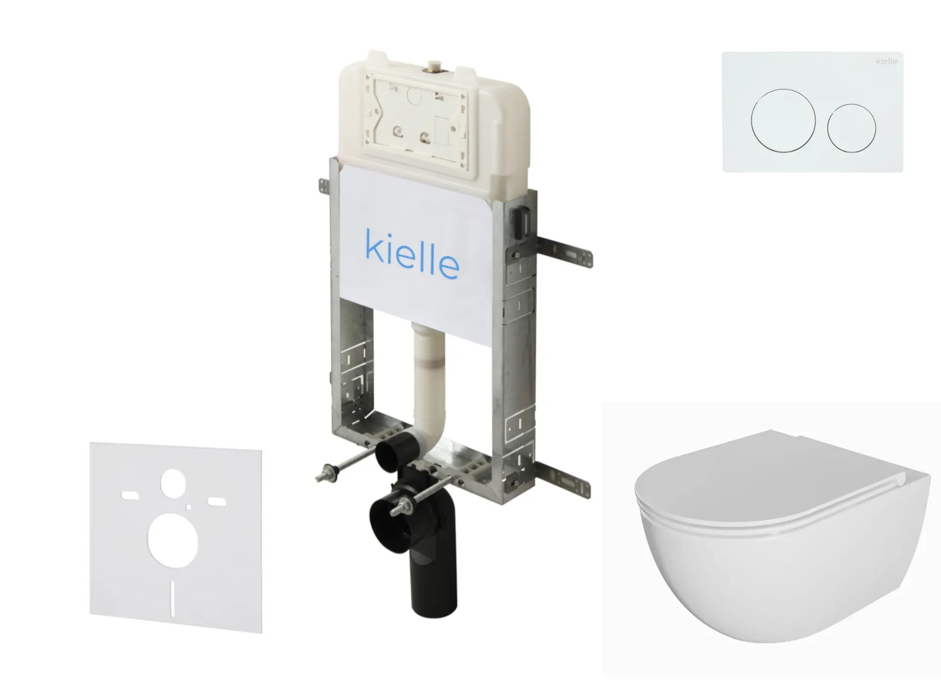 kielle Genesis New - komplekts ar priekšsienas uzstādīšanu, WC Oudee, Rimless, Softclose sēdeklis un vadības plate Gemini New I, spīdīgi balts 30528SZ01