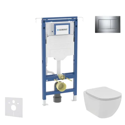 Geberit Duofix - komplekts priekšsienas elements, Ideal Standard Tesi WC un sēdeklis, Sigma20 taustiņi, Rimless, SoftClose, hroms spīdīgs/hroms matēts SANI11CD1100