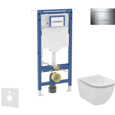 Geberit Duofix - komplekts ar priekšsienas elementu, Ideal Standard Tesi WC un sēdekli, Sigma20 pogām, hroms SANI11CD1110