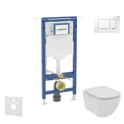 Geberit Duofix - komplekts ar priekšsienas elementu, Ideal Standard Tesi WC un sēdekli, Sigma20 vadības plāksni, Rimless, SoftClose, balts/hroms SANI11CD3106