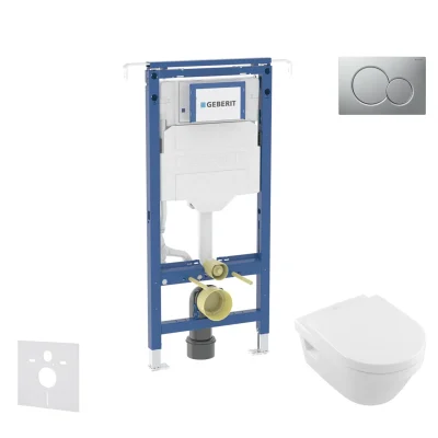 Geberit Duofix - priekšsienas elements, Villeroy Boch WC un sēdeklis, Sigma01 poga, DirectFlush, SoftClose, CeramicPlus, hroms matēts SANI11CK2109