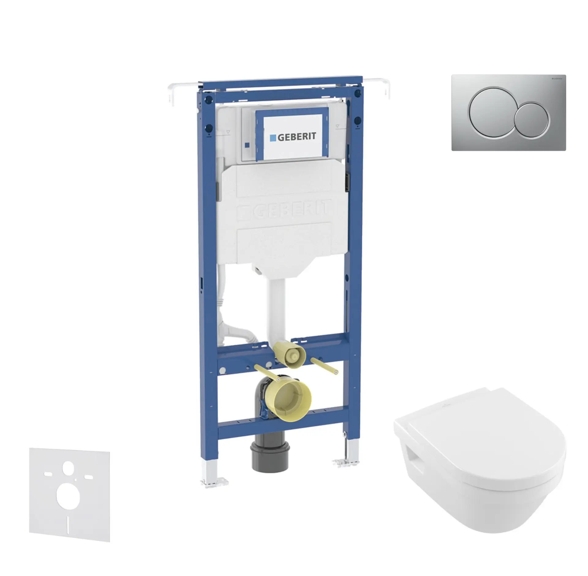 Geberit Duofix - priekšsienas elements, Villeroy Boch WC un sēdeklis, Sigma01 poga, DirectFlush, SoftClose, CeramicPlus, hroms matēts SANI11CK2109