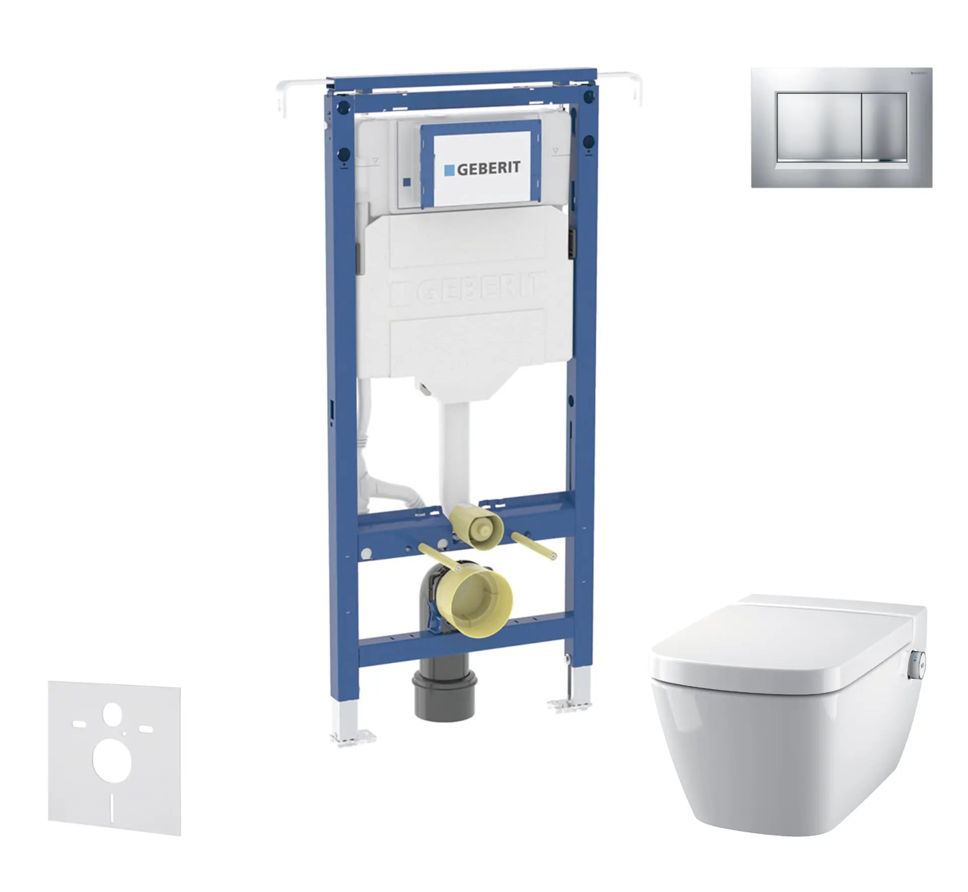 Geberit Duofix - komplekts ar priekšsienas elementu, Tece One WC un sēdekli, Sigma20 pogām, Rimless, SoftClose, hroms matēts/hroms SANI11CT2101