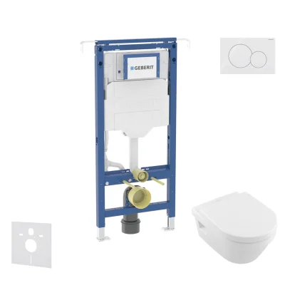 Geberit Duofix - komplekts ar priekšsienas elementu, Villeroy Boch WC un sēdekli, Sigma01 pogām, DirectFlush, SoftClose, CeramicPlus, Alpu balts SANI11CK3109
