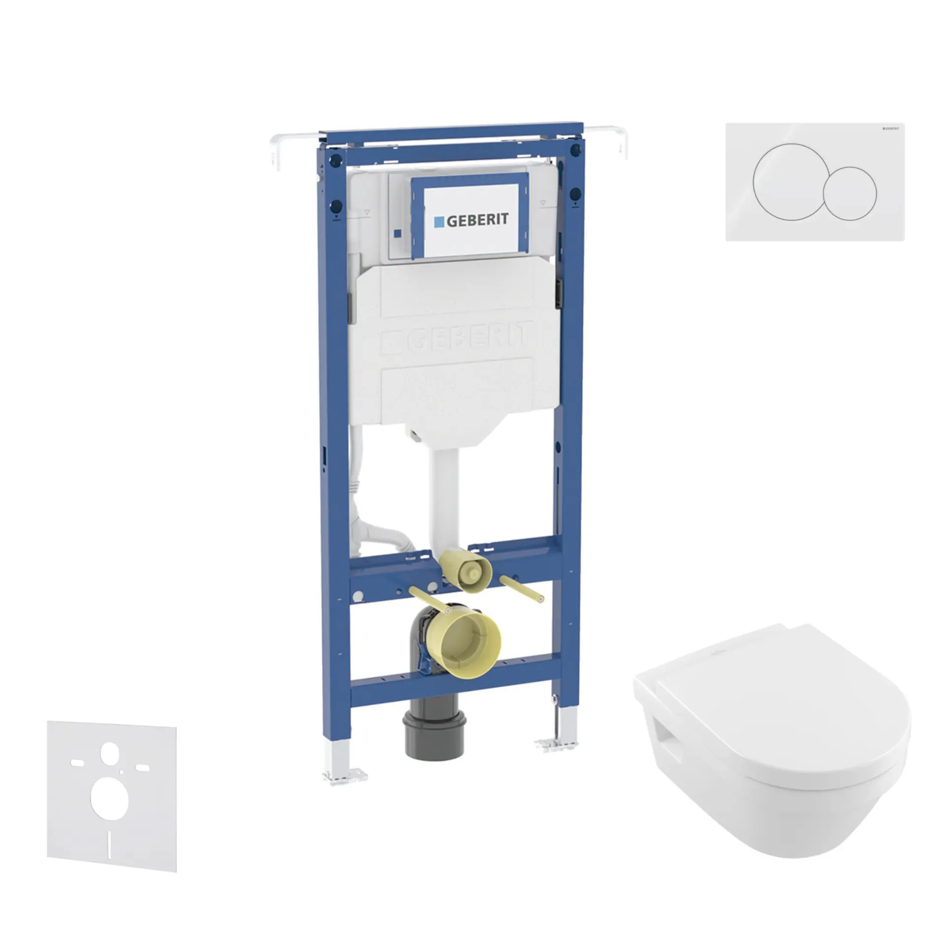 Geberit Duofix - komplekts ar priekšsienas elementu, Villeroy Boch WC un sēdekli, Sigma01 pogām, DirectFlush, SoftClose, CeramicPlus, Alpu balts SANI11CK3109