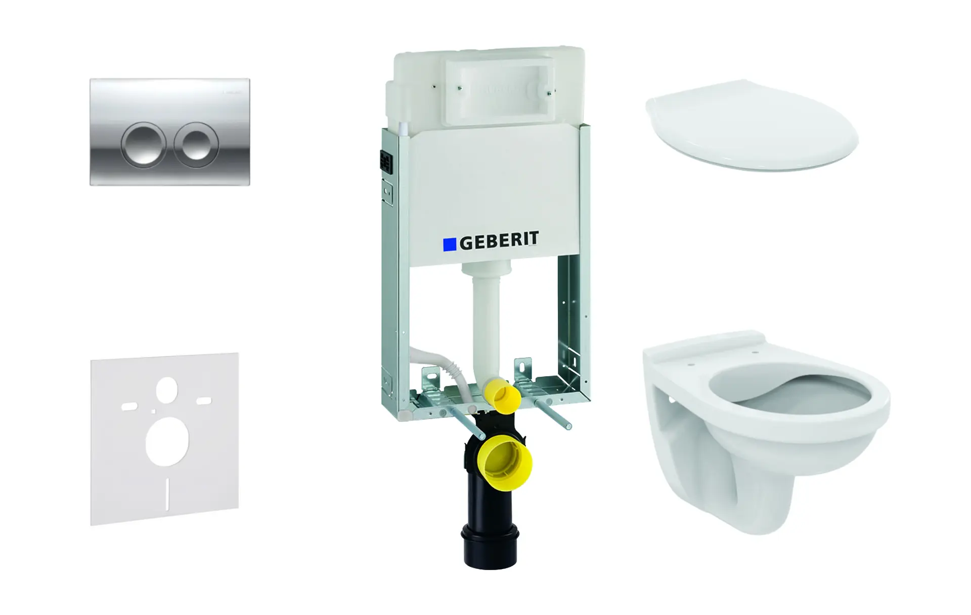 Geberit Kombifix - uzstādīšanas komplekts piekaramajam WC Alpha ar WC sēdekli, ar vadības plati Delta21, spīdīgs hroms 110.100.00.1 NR2