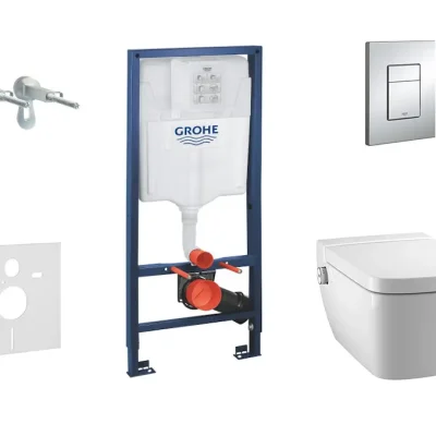 Grohe Rapid SL - zemapmetuma elementu komplekts, dušas WC un sēdeklis Tece, vadības plate Skate Cosmo, Rimless, SoftClose, hroms 38528SET-KT