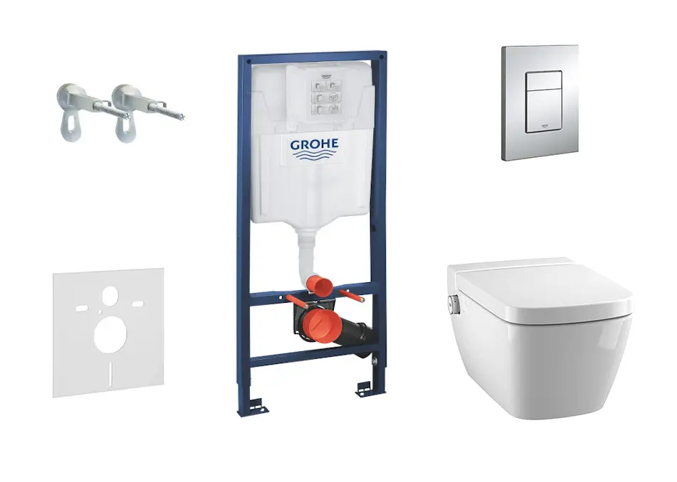 Grohe Rapid SL - zemapmetuma elementu komplekts, dušas WC un sēdeklis Tece, vadības plate Skate Cosmo, Rimless, SoftClose, hroms 38528SET-KT