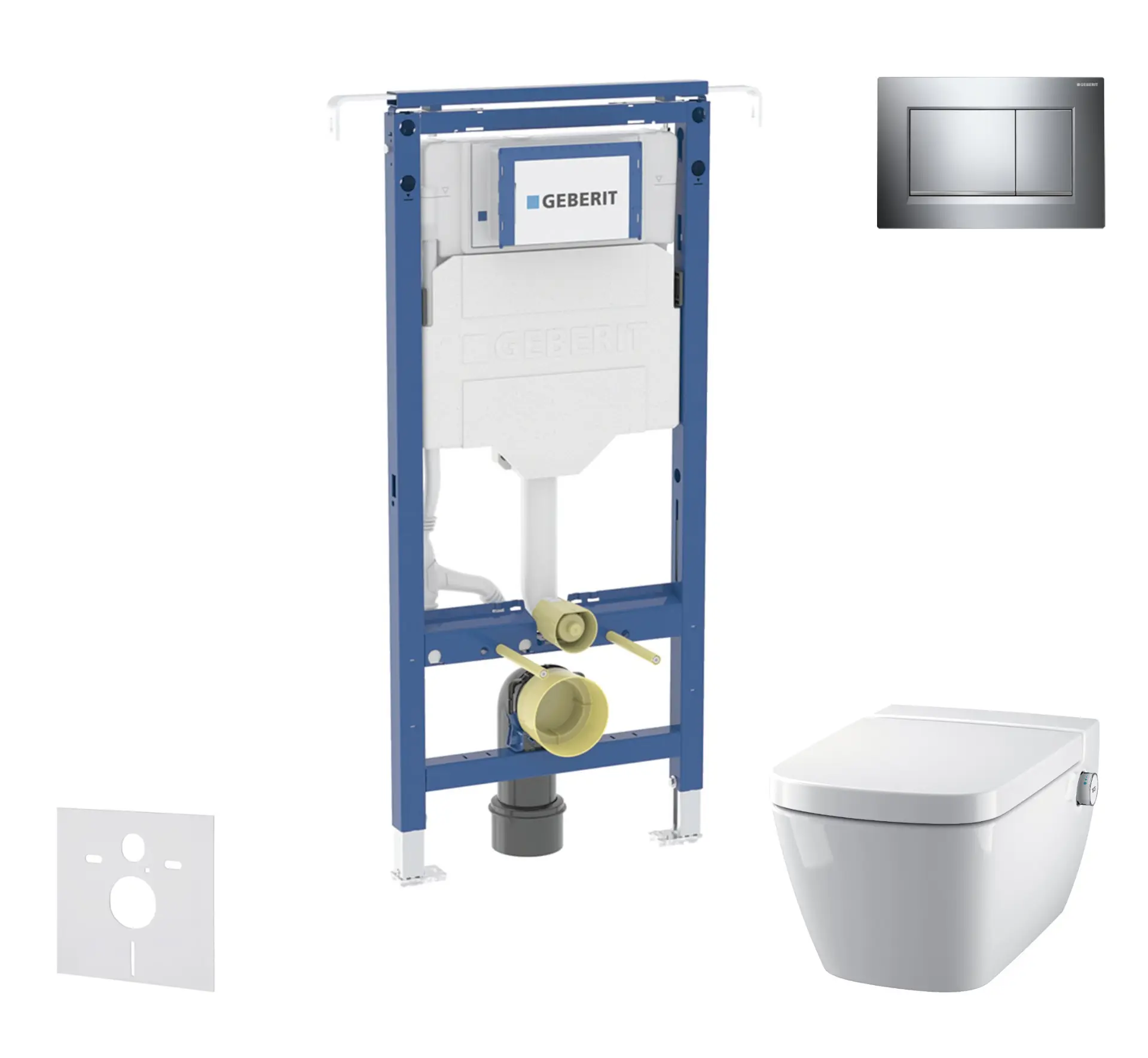 Geberit Duofix - komplekts ar priekšsienas elementu, Tece One WC un sēdekli, Sigma20 pogām, Rimless, SoftClose, hroms spīdīgs/hroms matēts SANI11CT1102