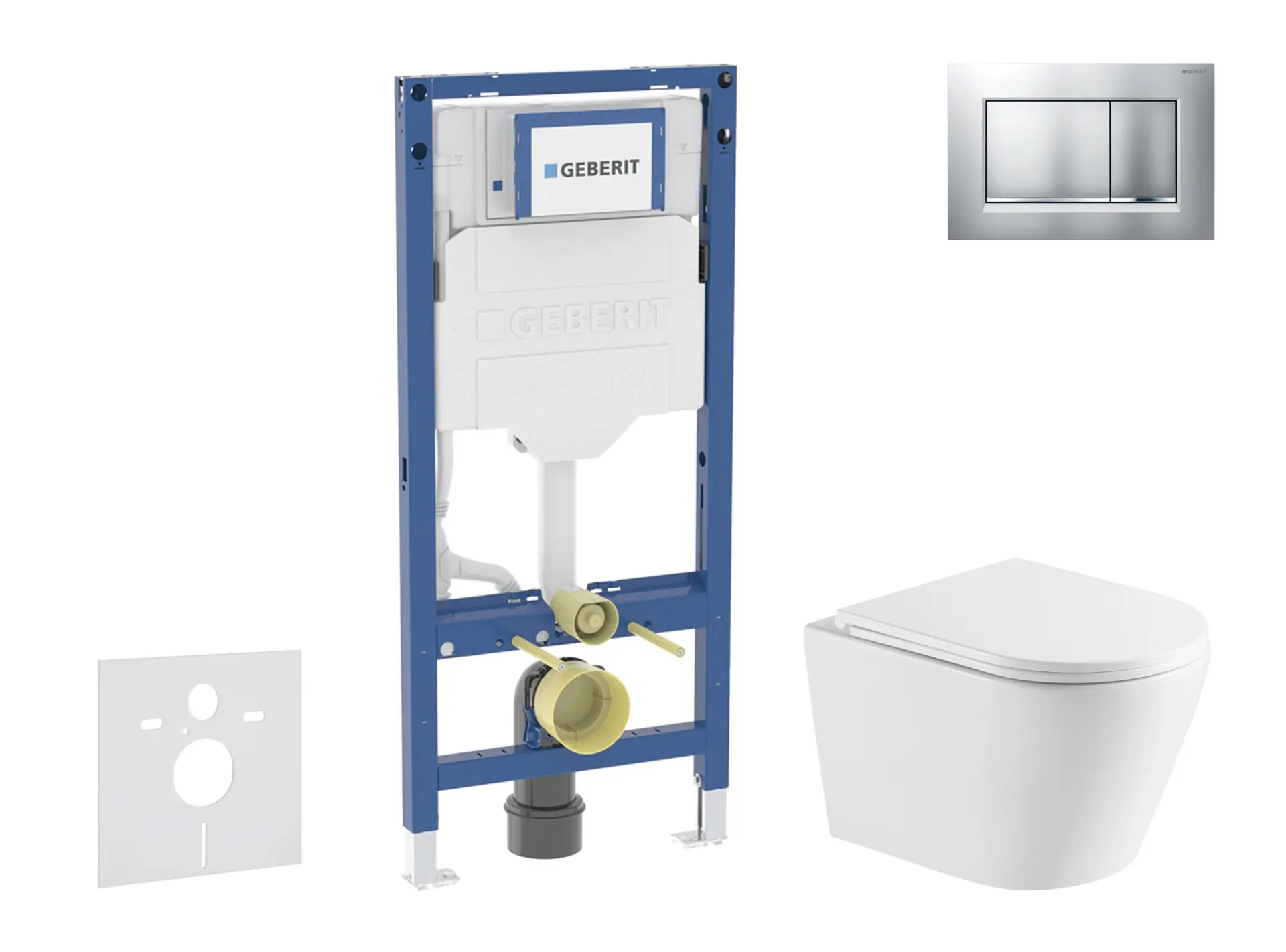 Geberit Duofix - komplekts ar priekšsienas elementu, Nefia WC un SoftClose sēdekli, vadības plati Sigma20, lakots hroms matēts/hroms SANI11CA2106
