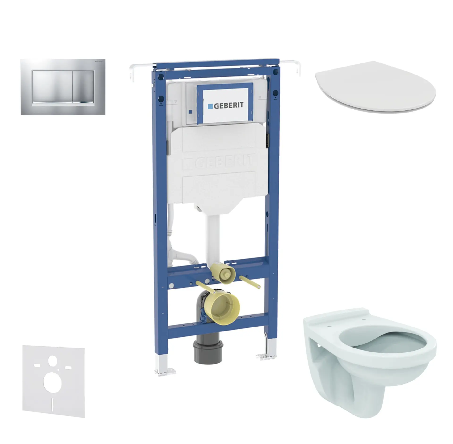 Geberit Duofix - komplekts ar priekšsienas elementu, Alpha-WC ar sēdekli un Sigma20 vadības plati, matēts hroms/hroms SANI11CD2101