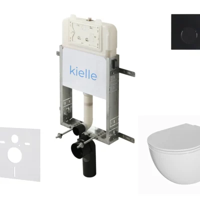 kielle Genesis New - komplekts priekšsienas montāžai, WC Oudee, Rimless, Softclose sēdeklis un vadības plate Gemini New II, matēti melns 30528SZ06