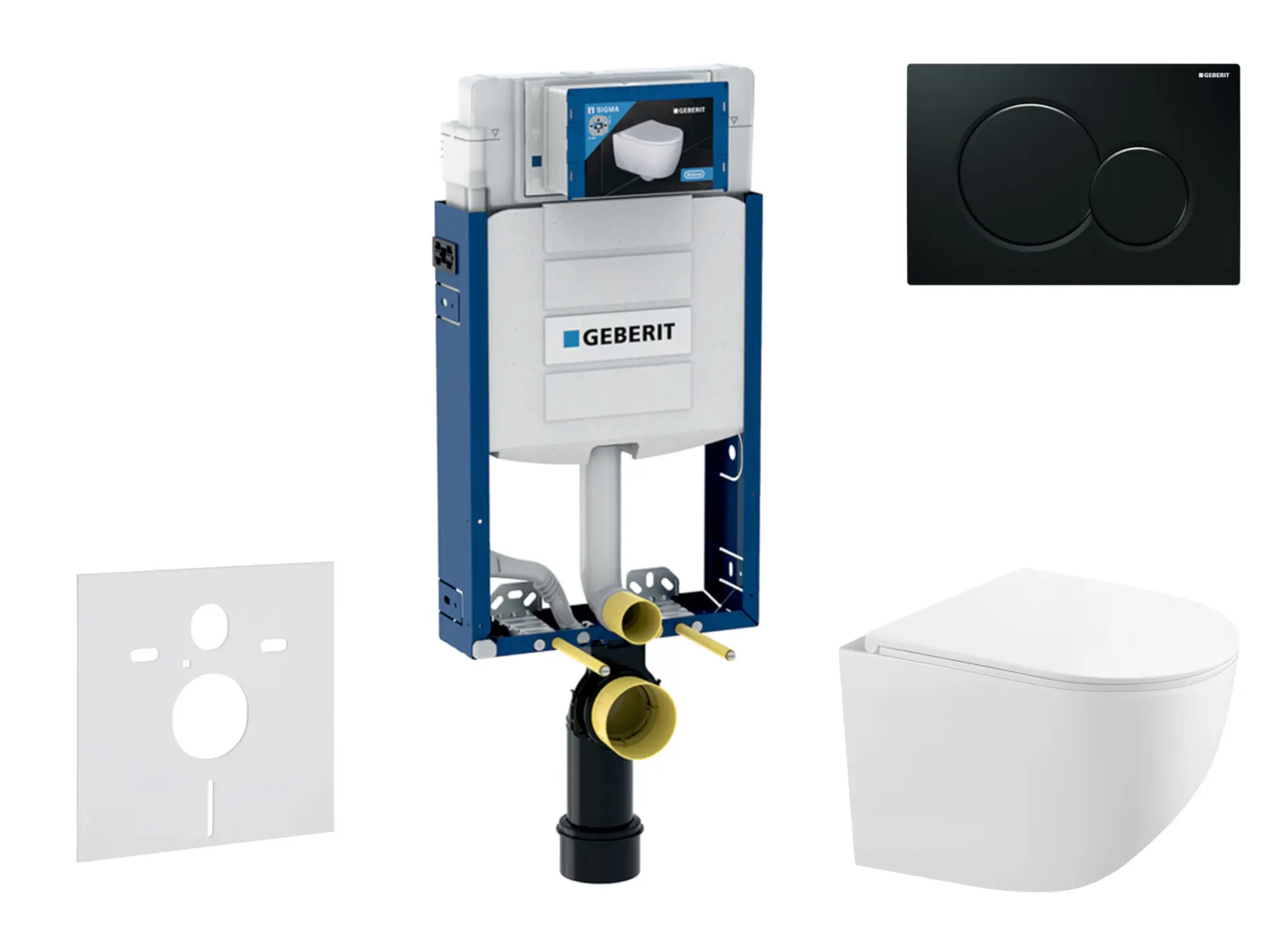 Geberit Kombifix - priekšsienas elementa komplekts, kompaktais WC Gaia ar Softclose sēdekli un Sigma01 vadības plati, melns SANI15CA5121