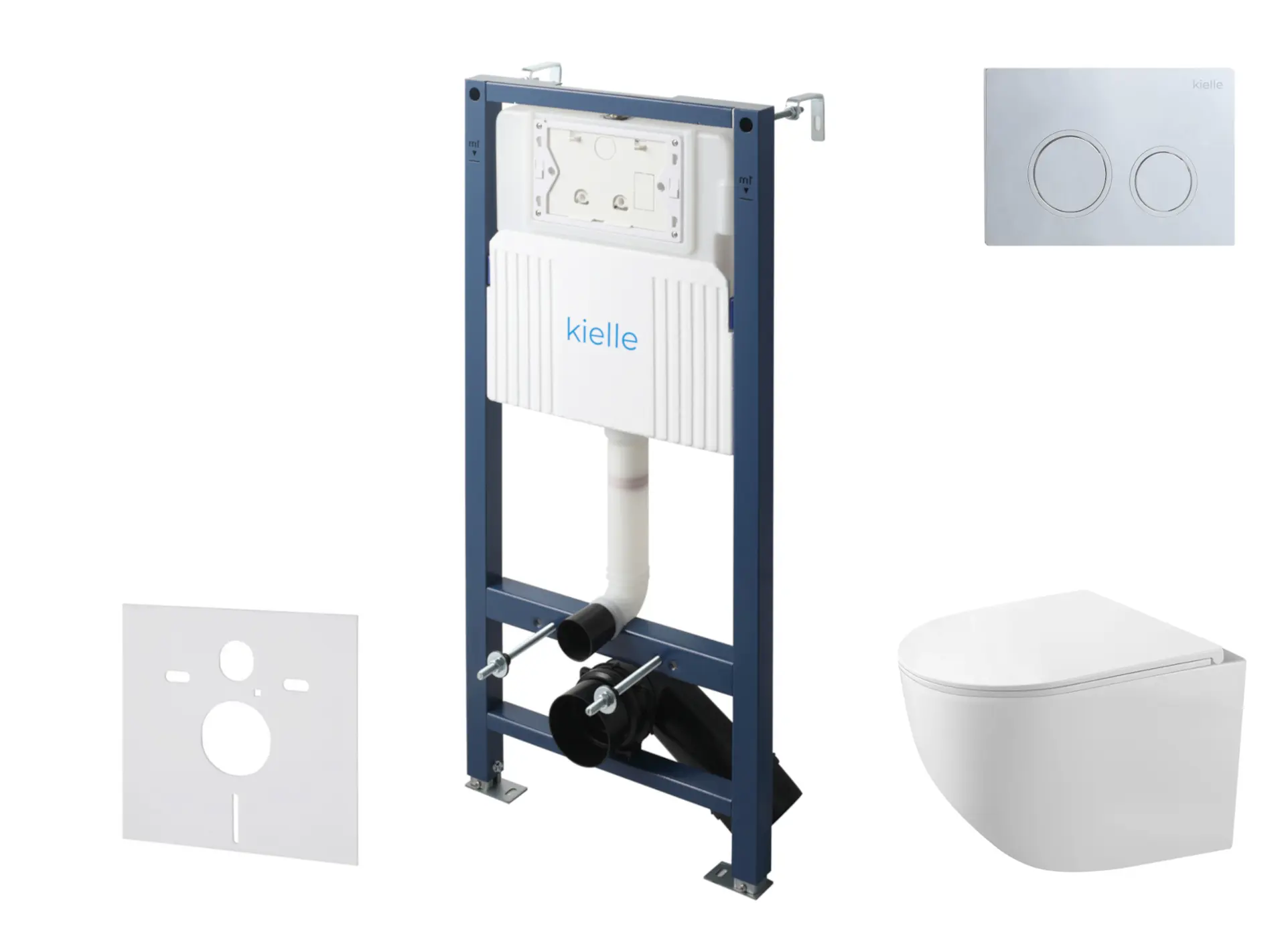 kielle Genesis New - komplekts ar priekšsienas uzstādīšanu, kompaktais WC Gaia, Rimless, Softclose sēdeklis un vadības plate Gemini New II, augsti spīdīgs hroms 30528SS86