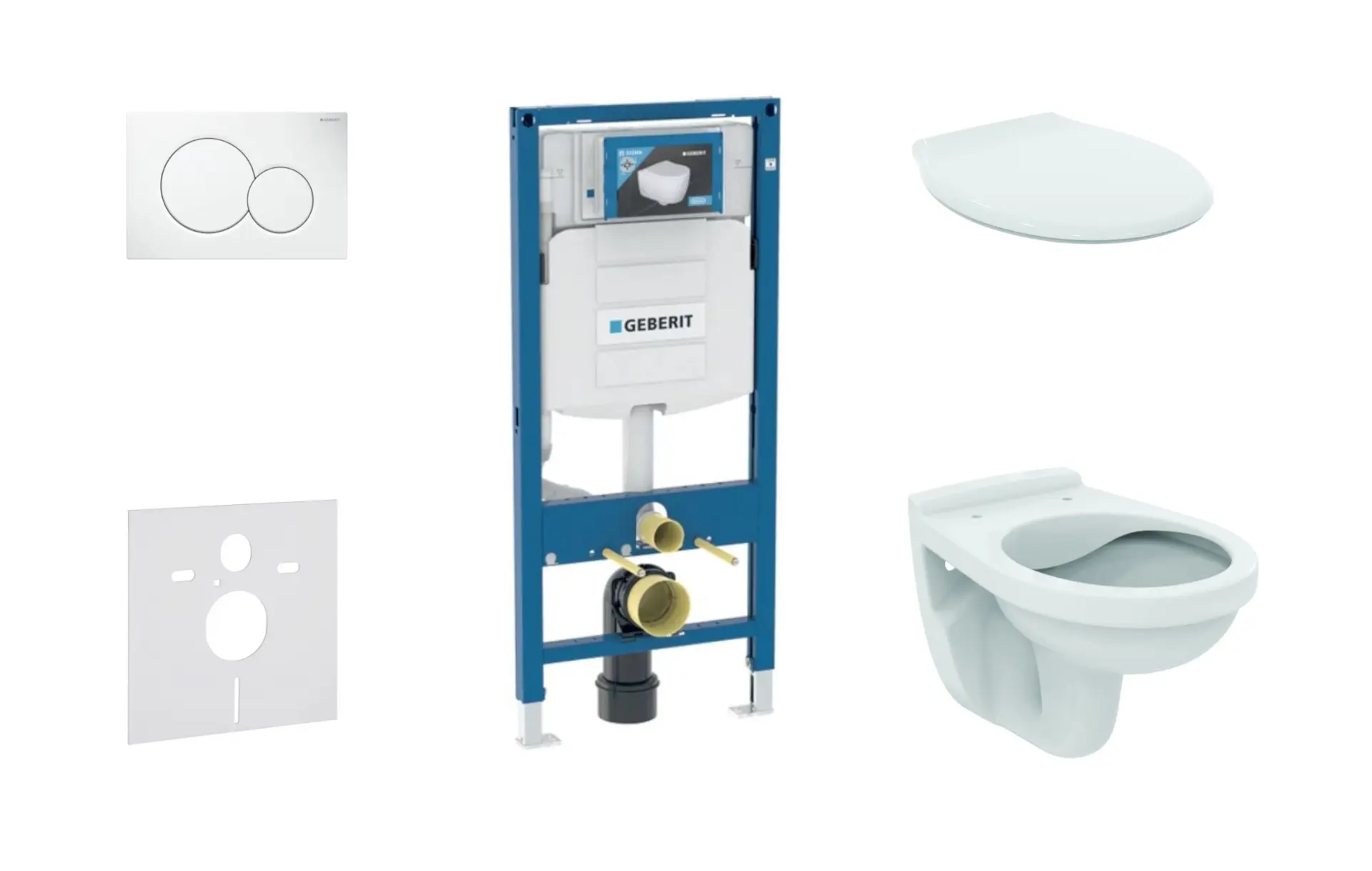 Geberit Duofix - komplekts ar priekšsienas elementu, Alpha WC ar sēdekli un Sigma01 vadības plati, Alpu balts SANI11CD3124