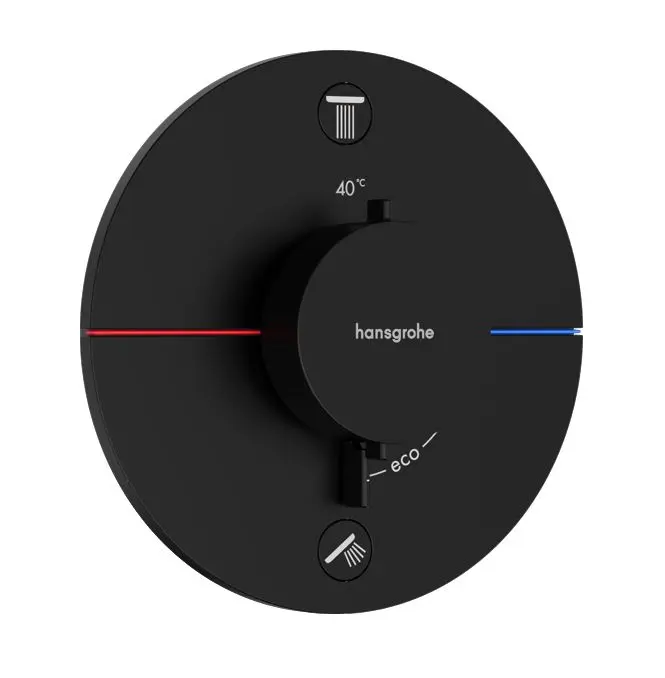 Hansgrohe ShowerSelect Comfort - zemapmetuma termostata maisītājs 2 patērētājiem, matēti melns 15554670