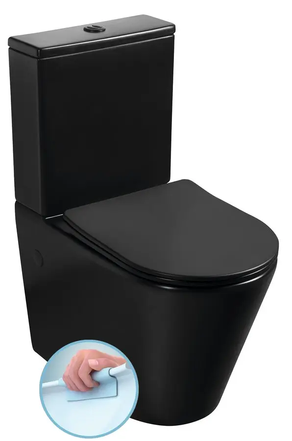 Sapho Paco - WC kombis, Vario izvads, Rimless, melns PC1012WRB