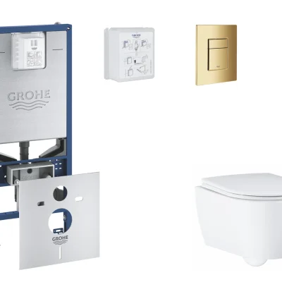 Grohe Rapid SLX - komplekts zemapmetuma elements, WC ar Softclose sēdekli un Skate Cosmopolitan vadības plati, Cool Sunrise SANI11BB4117
