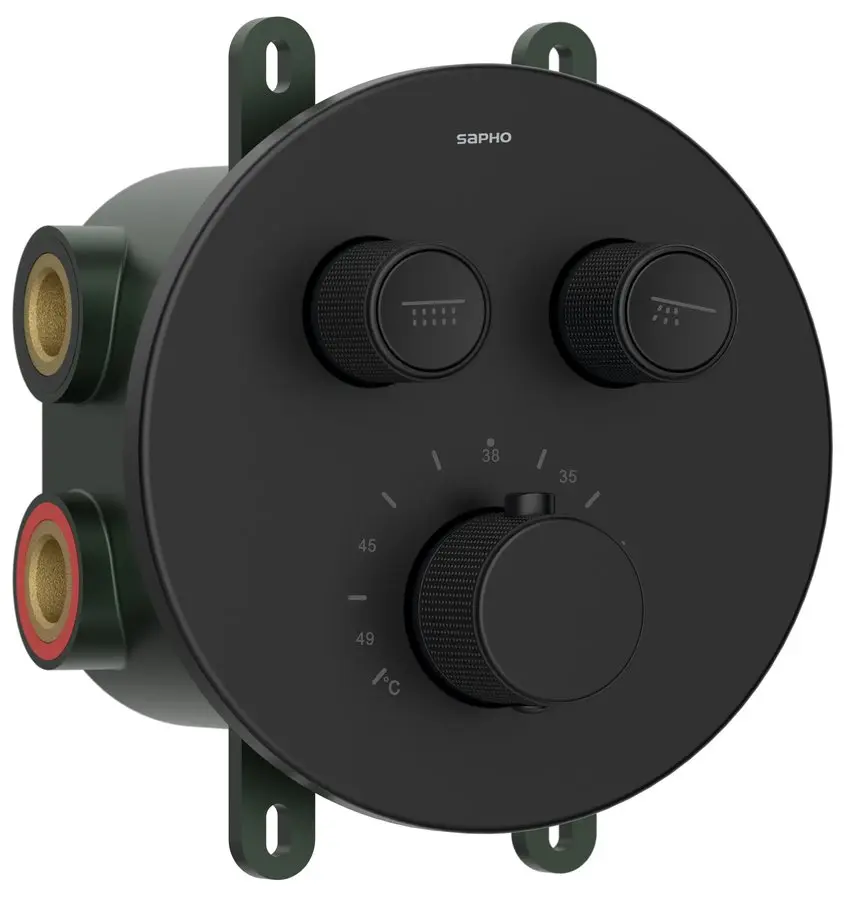 Sapho Smart Select - zemapmetuma termostata maisītājs, 2 patērētājiem, ar iebūvējamo daļu, matēti melns RP032B