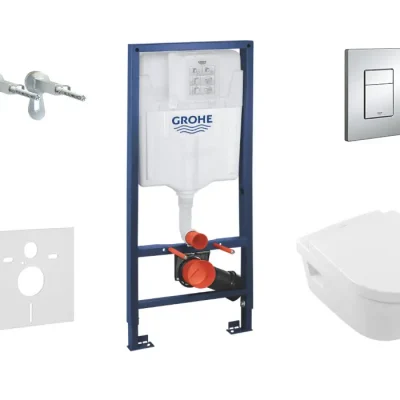 Grohe Rapid SL - priekšsienas elements, WC un sēdeklis Villeroy & Boch, vadības plate Skate Cosmopolitan, hroms 38528SET-KB