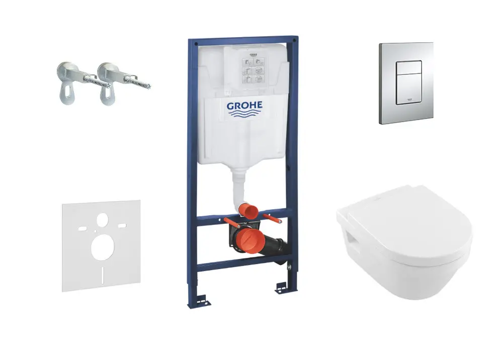 Grohe Rapid SL - priekšsienas elements, WC un sēdeklis Villeroy & Boch, vadības plate Skate Cosmopolitan, hroms 38528SET-KB