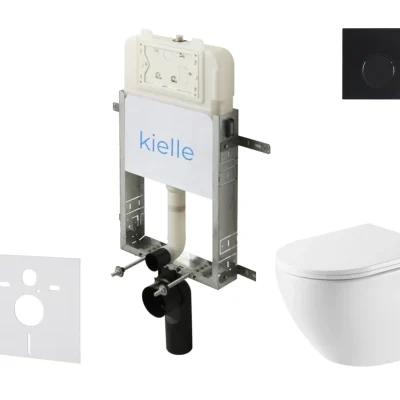 kielle Genesis New - komplekts priekšsienas uzstādīšanai, WC Oudee, Vortex Rimless+, Softclose sēdeklis un vadības plate Gemini New II, matēti melns 30528SZ60