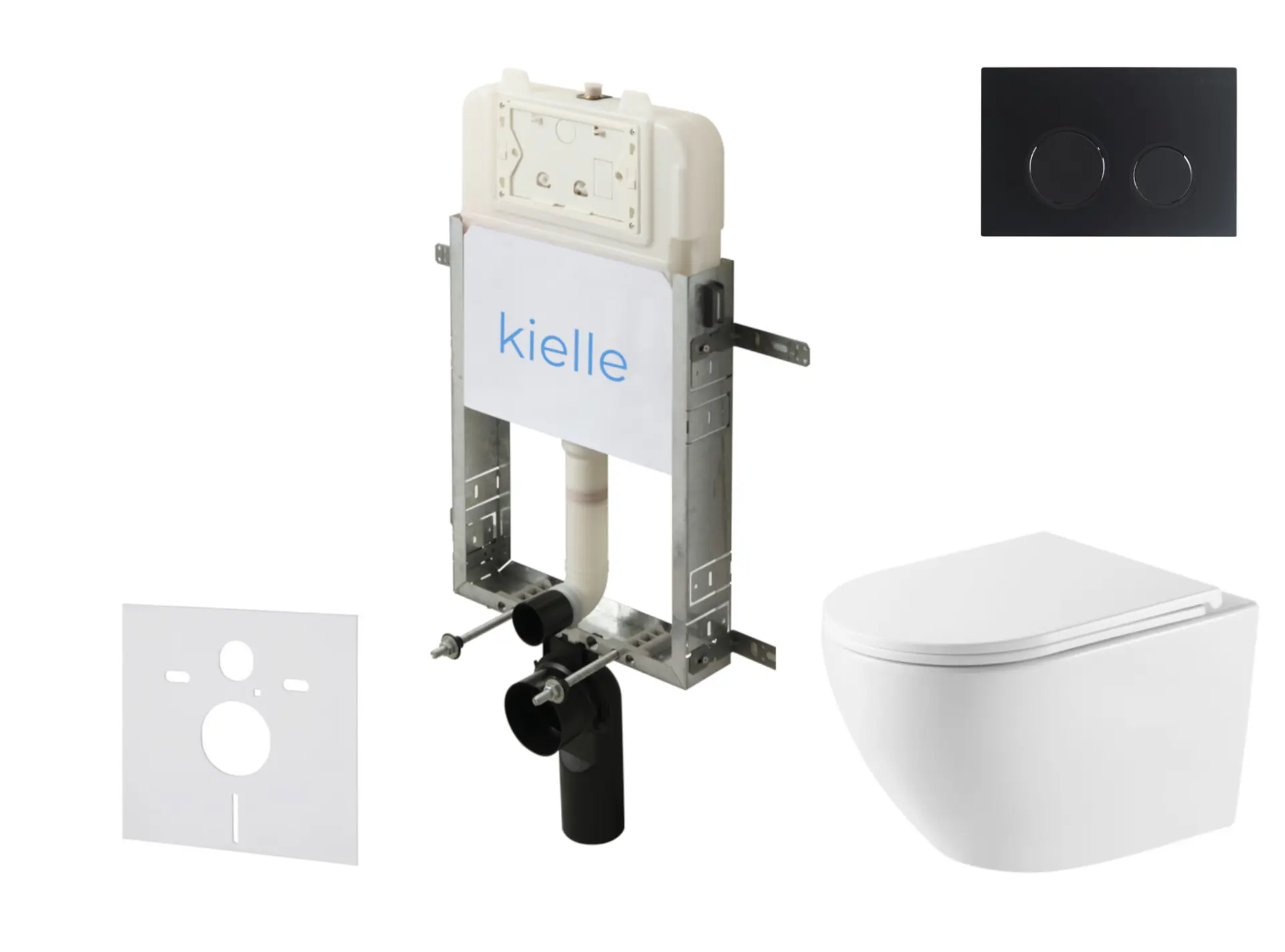 kielle Genesis New - komplekts priekšsienas uzstādīšanai, WC Oudee, Vortex Rimless+, Softclose sēdeklis un vadības plate Gemini New II, matēti melns 30528SZ60