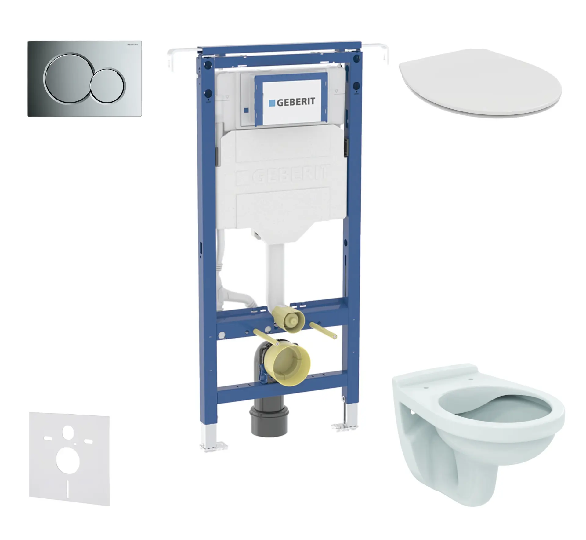 Geberit Duofix - komplekts priekšsienas elements, Alpha WC ar sēdekli un Sigma01 vadības plati, hroms spīdīgs SANI11CD1104