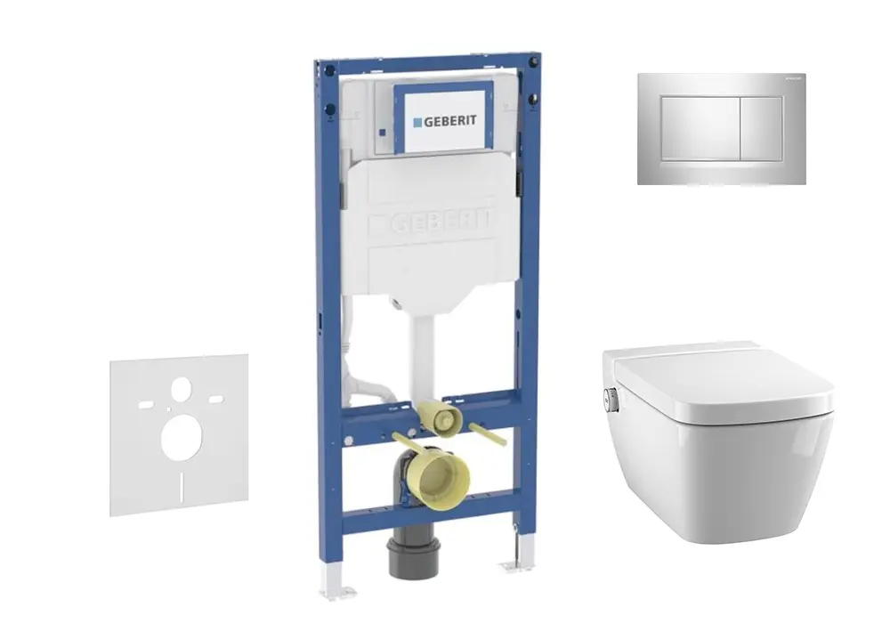 Geberit Duofix - komplekts ar priekšsienas elementu, TECEone WC ar Softclose sēdekli un Sigma20 vadības plati, hroms spīdīgs/hroms matēts SANI11CT1105