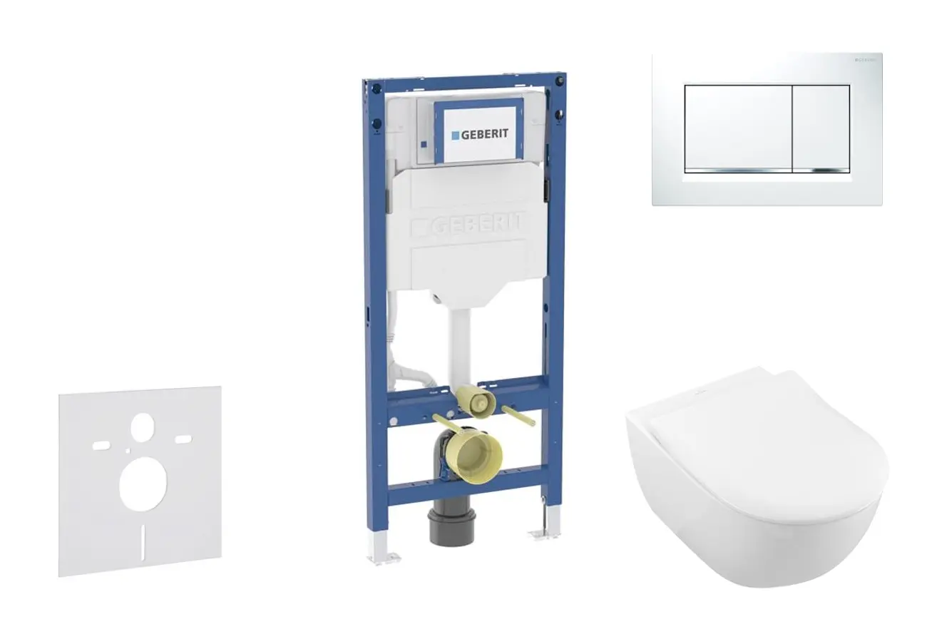 Geberit Duofix - komplekts ar priekšsienas elementu, Subway 2.0 WC ar Softclose sēdekli un Sigma20 vadības plati, balts/spīdīgs hroms SANI11CK3112