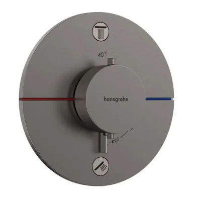 Hansgrohe ShowerSelect Comfort - zemapmetuma termostata maisītājs 2 patērētājiem, hroms melns birstēts 15554340