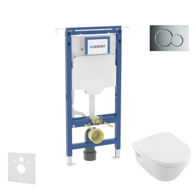Geberit Duofix - priekšsienas elementa komplekts, Villeroy Boch WC un sēdeklis, Sigma01 pogas, DirectFlush, SoftClose, CeramicPlus, spīdīgs hroms SANI11CK1108
