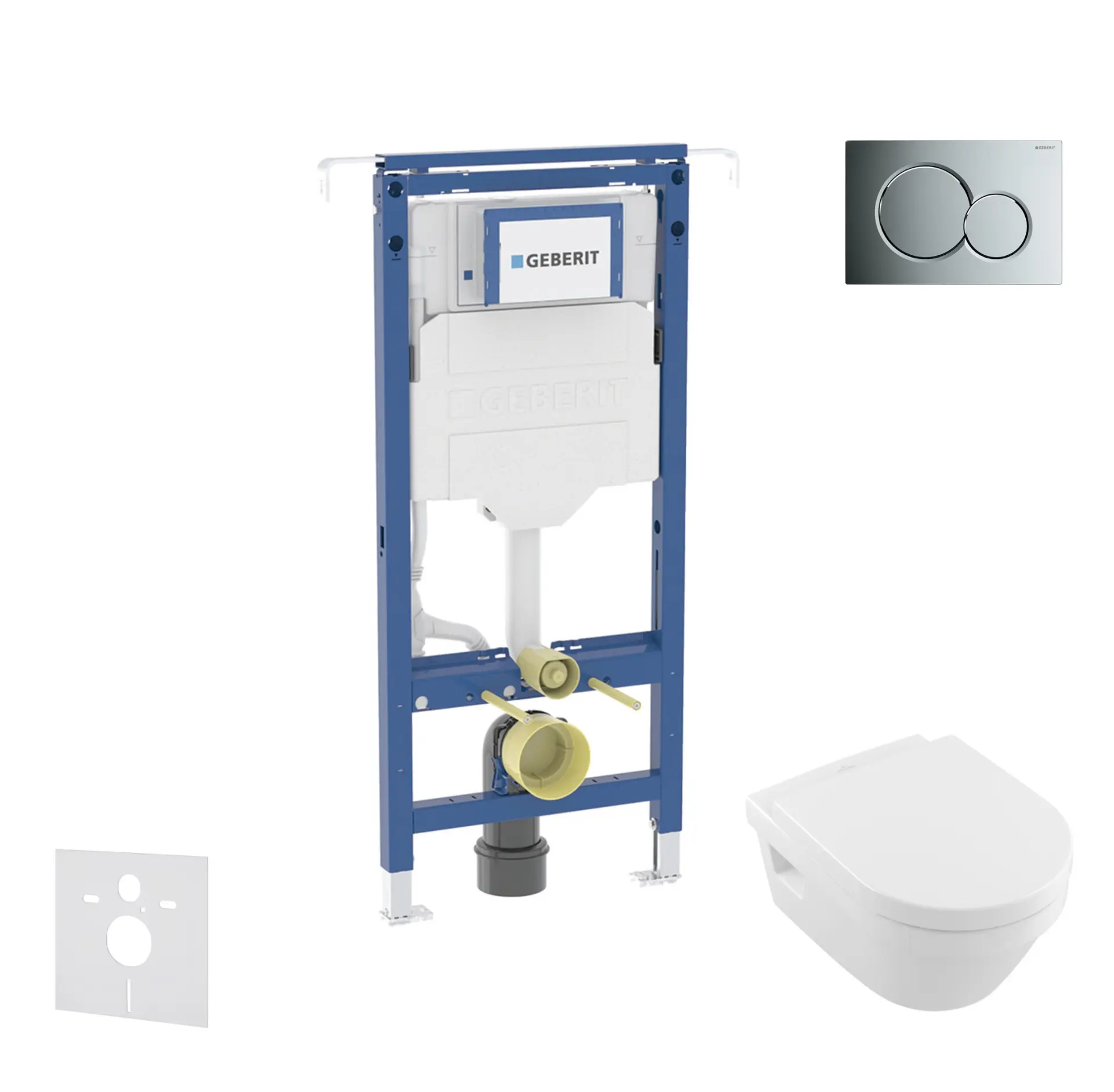 Geberit Duofix - priekšsienas elementa komplekts, Villeroy Boch WC un sēdeklis, Sigma01 pogas, DirectFlush, SoftClose, CeramicPlus, spīdīgs hroms SANI11CK1108