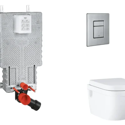 Grohe Uniset - komplekts zemapmetuma elements, WC ar Softclose sēdekli un Skate Cosmopolitan vadības plati, birstēts nerūsējošais tērauds SANI15BB2109