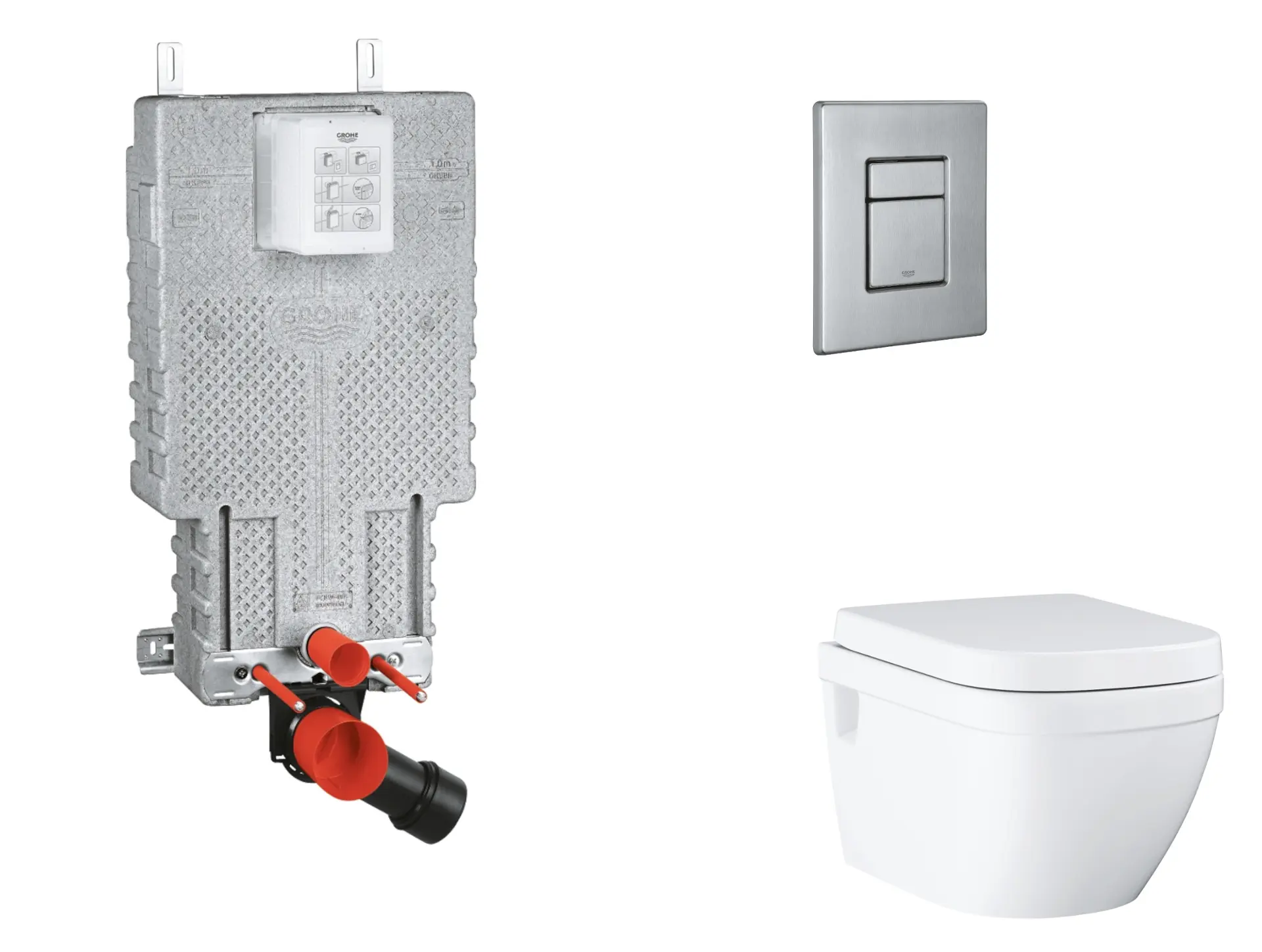 Grohe Uniset - komplekts zemapmetuma elements, WC ar Softclose sēdekli un Skate Cosmopolitan vadības plati, birstēts nerūsējošais tērauds SANI15BB2109