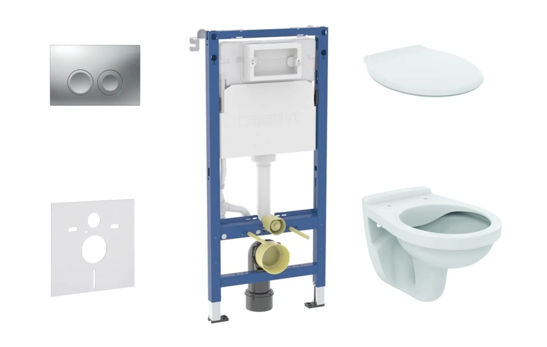 Geberit Duofix - komplekts priekšsienas elements, Alpha WC ar sēdekli un Delta21 vadības plati, hroms matēts SANI11CD2142