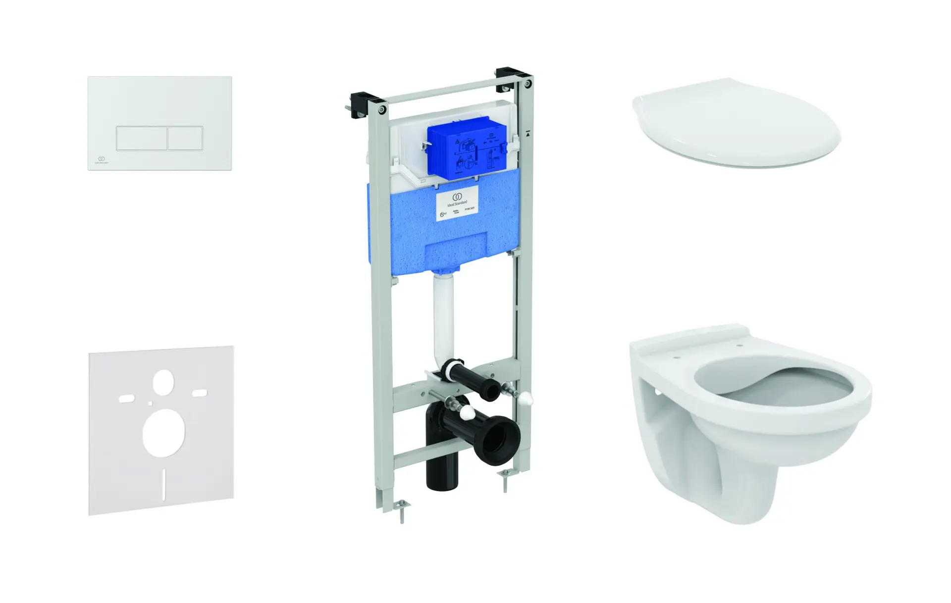 Ideal Standard ProSys - komplekts - priekšsienas elements, tualete un WC sēdeklis Alpha, vadības plate Oleas M2, hroms matēts ProSys120M SP32