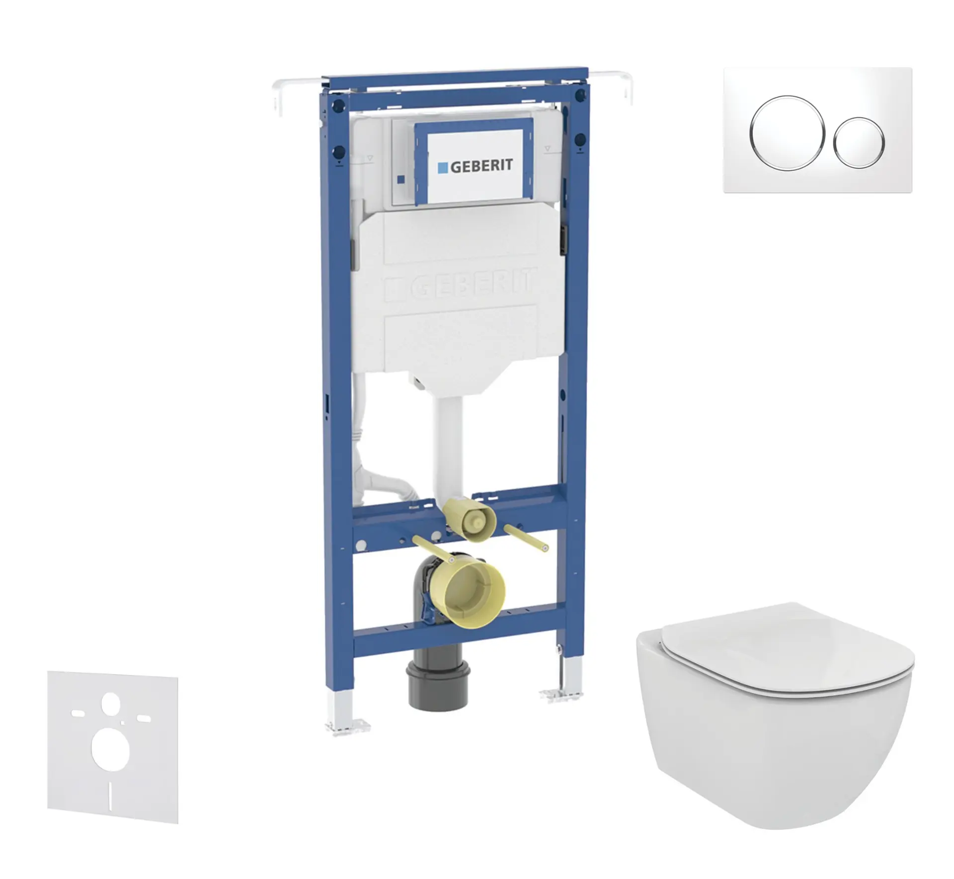 Geberit Duofix - komplekts priekšsienas elements, Ideal Standard Tesi WC un sēdeklis, Sigma20 poga, Aquablade, SoftClose, balts/hroms spīdīgs SANI11CD3137