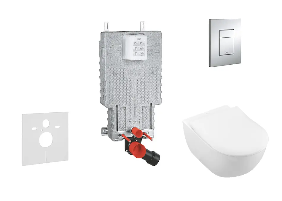 Grohe Uniset - priekšsienas montāžas komplekts, WC ar sēdekli Subway 2.0, DirectFlush, SoftClose, CermaicPlus, vadības plate Skate Cosmo, hroms 38643SET-KI