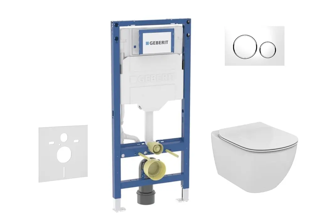 Geberit Duofix - priekšsienas elementu komplekts, Tesi-WC ar Softclose sēdekli un Sigma20 vadības plati, balts/hroms spīdīgs SANI11CD3135