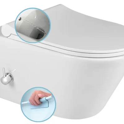 Sapho Avva - piekaramais WC ar bidē dušu, Rimless, balts 100315