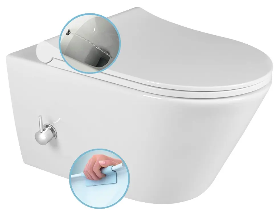 Sapho Avva - piekaramais WC ar bidē dušu, Rimless, balts 100315