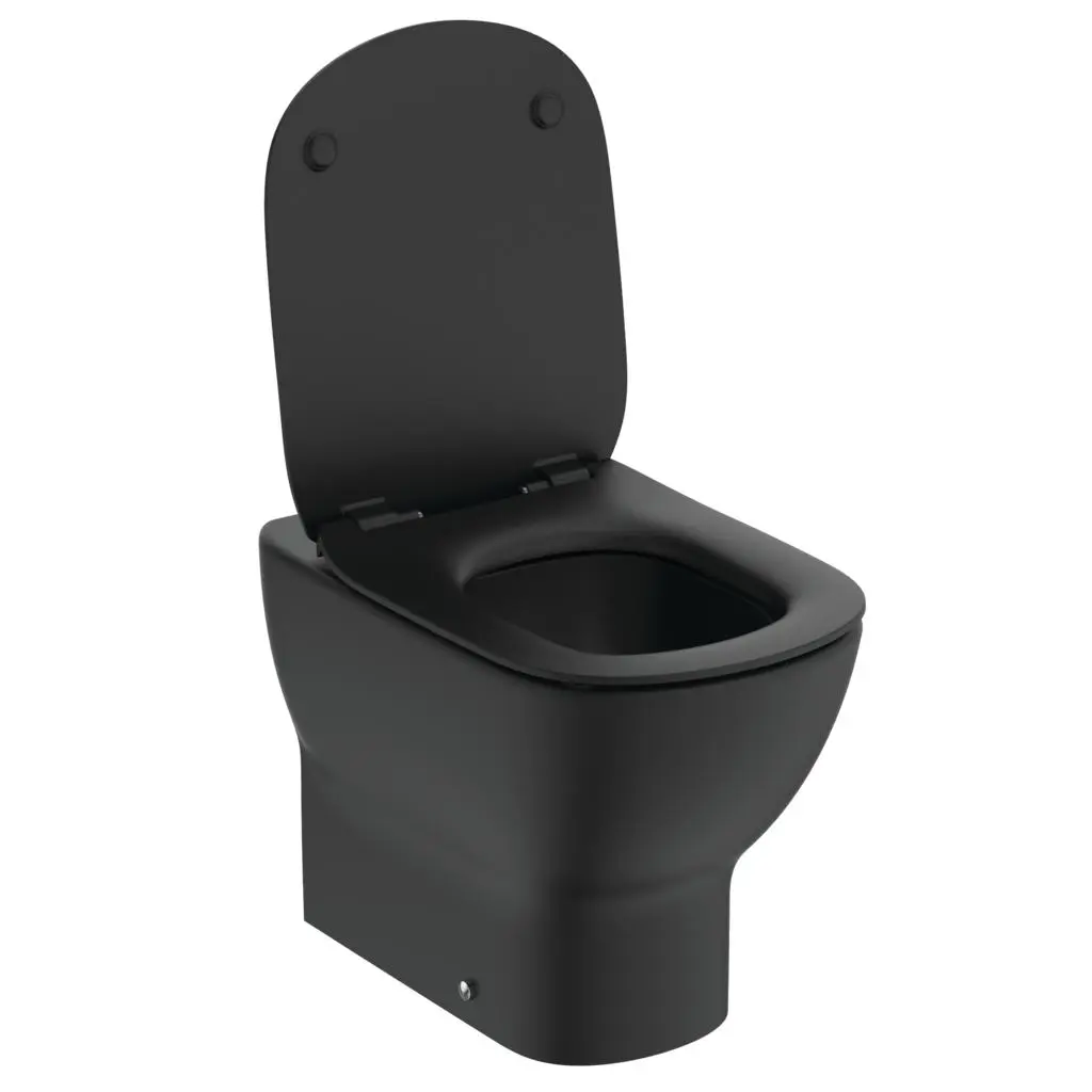 Ideal Standard Tesi - stāvošs WC ar Soft-Close sēdekli, noteka apakšā, AquaBlade, melns T3536V3