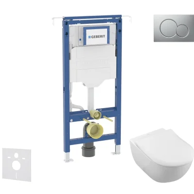 Geberit Duofix - priekšsienas elements, Villeroy Boch WC un sēdeklis, Sigma01 poga, DirectFlush, SoftClose, CeramicPlus, hroms matēts SANI11CK2100
