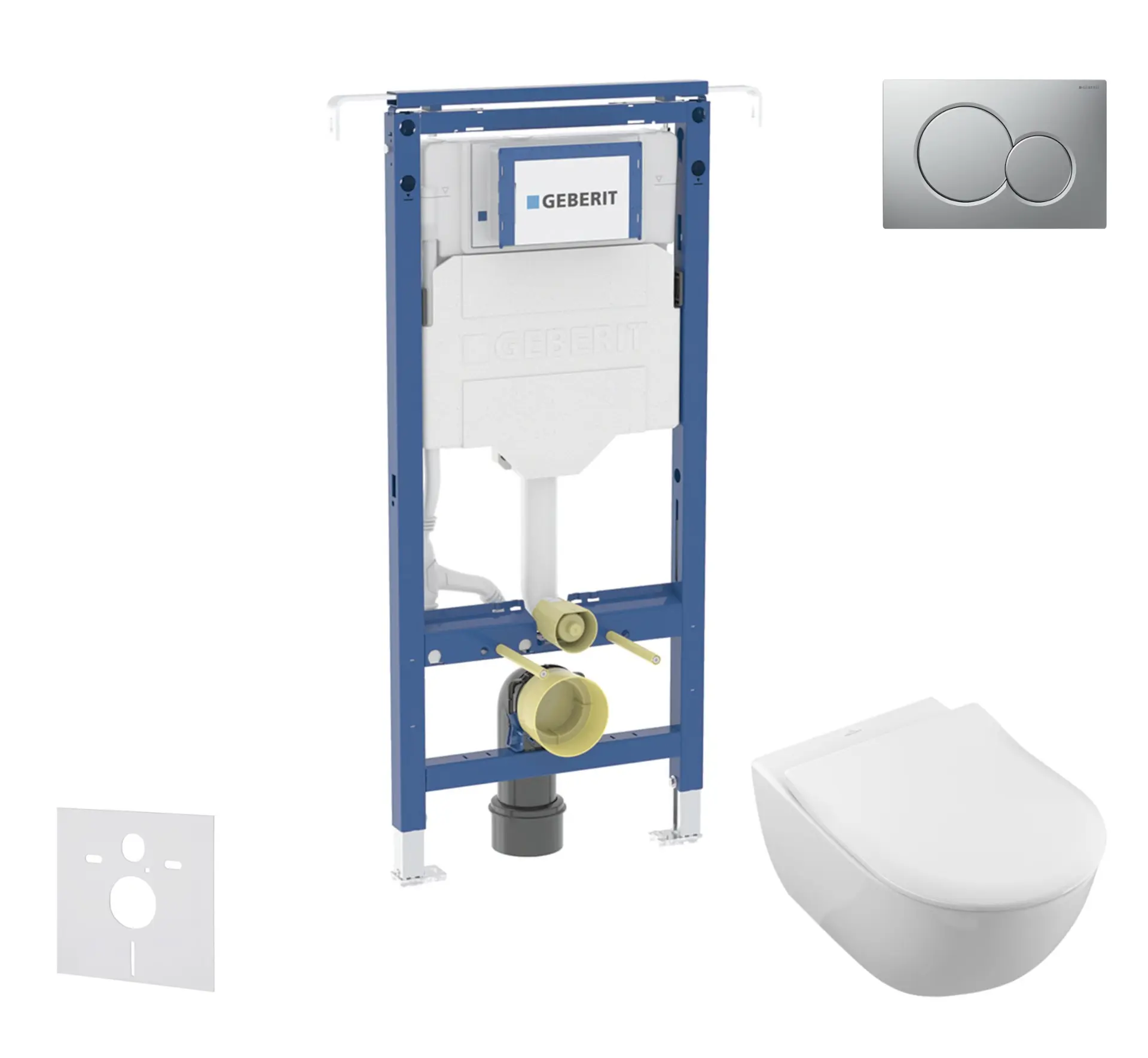 Geberit Duofix - priekšsienas elements, Villeroy Boch WC un sēdeklis, Sigma01 poga, DirectFlush, SoftClose, CeramicPlus, hroms matēts SANI11CK2100