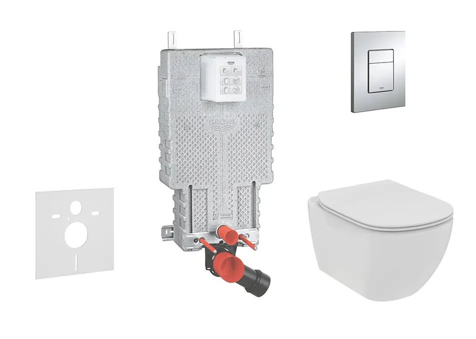 Grohe Uniset - komplekts priekšsienas elements, WC un sēdeklis Ideal Standard Tesi, vadības plate Skate Cosmopolitan, hroms 38643SET-KE
